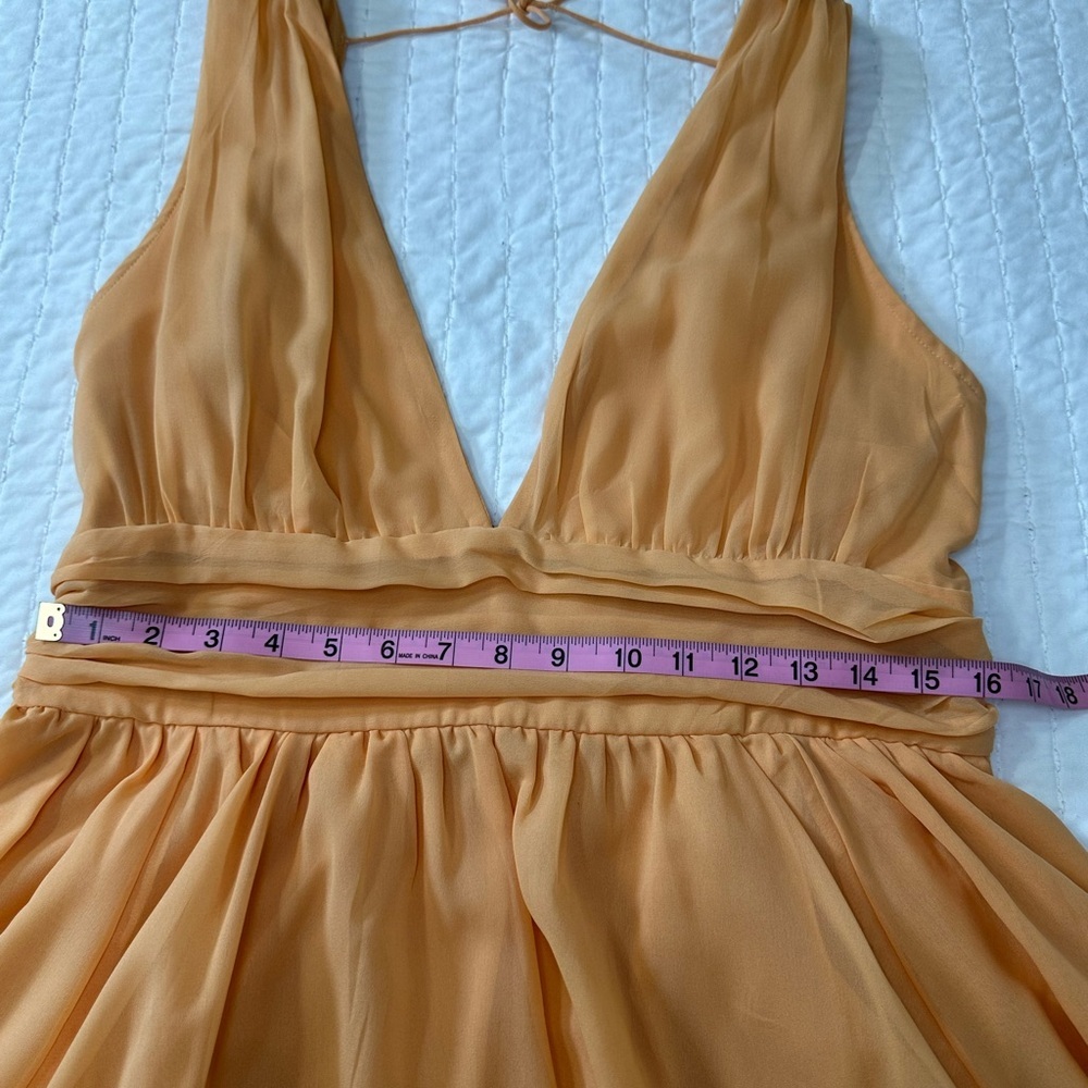 Abercrombie & Fitch Orange V-Neck Mini Fit and Flare Open Back Dress in Size L - Picture 9 of 15